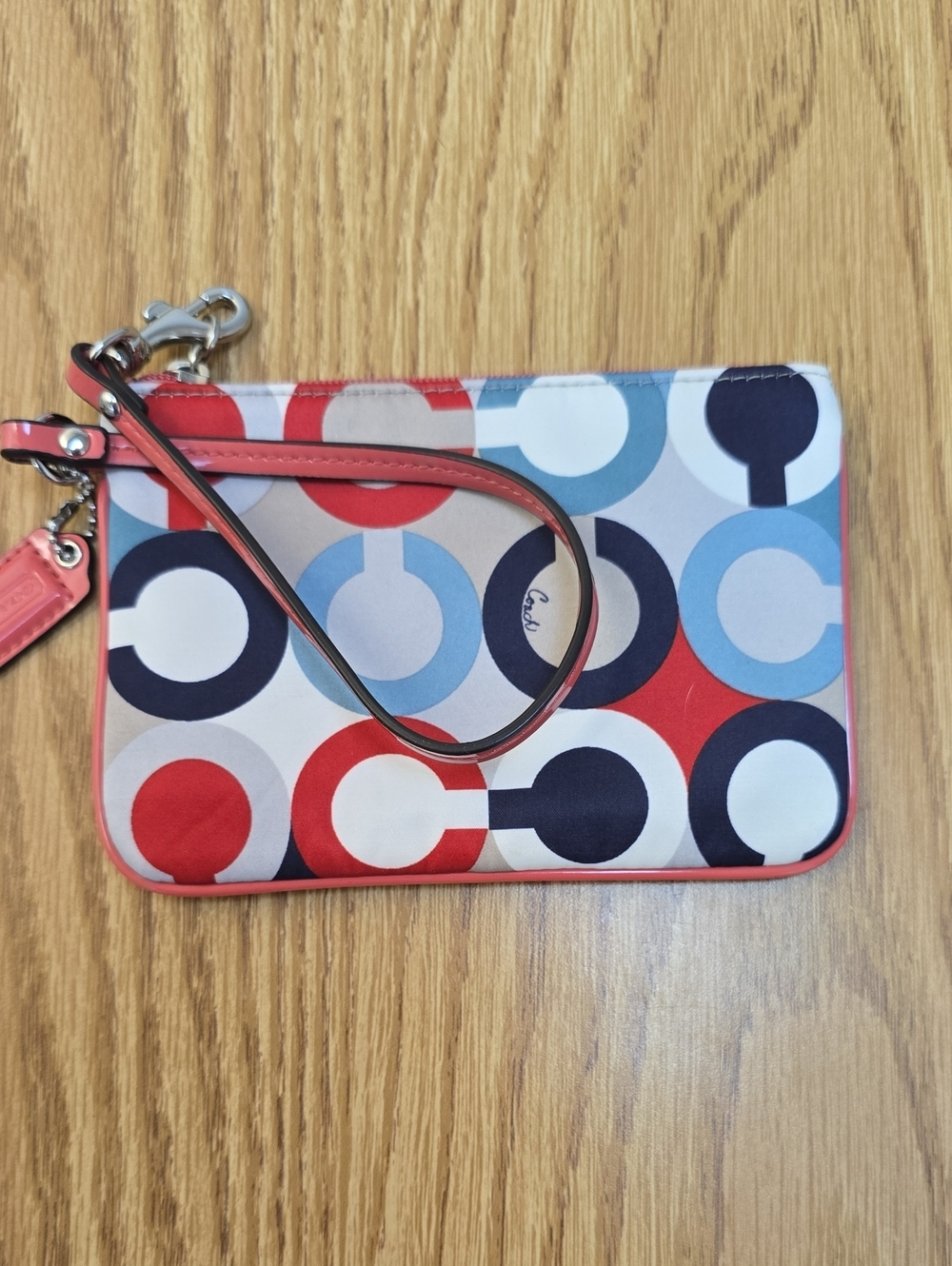 Coach Multicolor Circle Print Wristlet - Red, Blue, Navy
